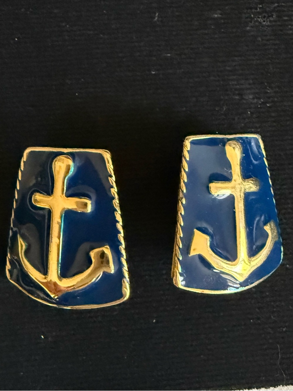 Anchor Clip-On Navy Blue & Gold Earrings